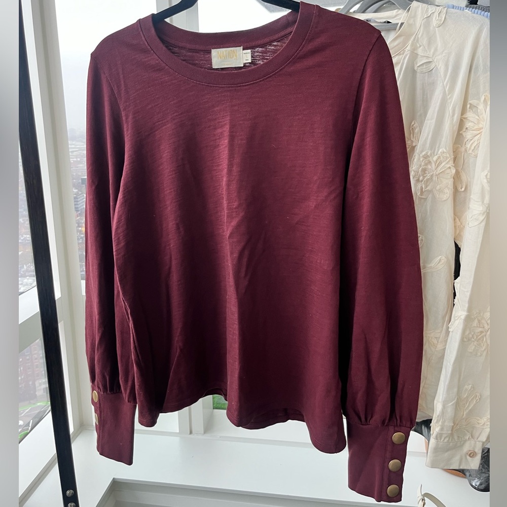 Nation LTD long sleeve cotton shirt with gold buttons. Lightweight fit! Size L.